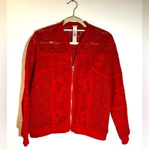 Chico’s Petite Red Lace Zip-up